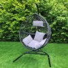 Swing Hanging Egg Chair Rattan Bench Garden Patio Outdoor Indoor Furniture Hammock Basket Seat Black | with Cushions, Waterproof Cover and Stand