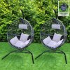 Swing Hanging Egg Chair Rattan Bench Garden Patio Outdoor Indoor Furniture Hammock Basket Seat Black | with Cushions, Waterproof Cover and Stand