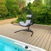 Swing Hanging Egg Chair Rattan Bench Garden Patio Outdoor Indoor Furniture Hammock Basket Seat Black | with Cushions, Waterproof Cover and Stand
