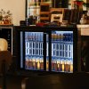 Back Bar Fridge Cooler 208L Capacity Commercial Sliding Double Door Under Counter Black Chiller Self Closing 112 x 500ml Bottles Beer Wine 4 Adjustable Shelves Colour Changing LED Light 7 Colours