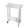Catering Work Bench Table Stainless Steel Food Prep Kitchen Mobile 4 x Castor Wheels With 2 Brakes & 4 Adaptable Feet Adjustable Lower Shelf 3 Positions 160kg Load Capacity 60cm x 30cm x 80cm