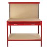 Metal Workbench With Pegboard And Drawer Heavy-Duty Steel Tool Storage Station Unit With Shelves FREE 40 Hooks DIY Workshop Industrial Work-Top Garage Work-table Red