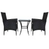 Black Rattan Bistro Set Garden Furniture 3 PCs Patio Weave Companion Outdoor Chairs Table Glass Top Set Conservatory Balcony 2 Seater Grey Cushions Washable Covers UV Protection | FREE Rain Cover