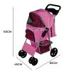 Pet Stroller Pushchair Pink Carrier Foldable Trolley Travel Cart 15kg Capacity 4 Wheels Brakes Cat Dog Safety Snap Hook Leash Cushion Canopy Mesh Windows Basket Cup Holders FREE Waterproof Rain Cover