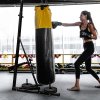 Folding Punch Bag Stand 68kg 150lbs Free Standing Hanging Frame Height Adjustable 182cm - 230cm / 6ft - 7.5ft Boxing Martial Arts Equipment Stable Triangle Base Heavy Duty Steel Weight Plate Holder