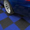 Vented Modular Interlocking Flooring Tiles 120 Black & 120 Blue With Edges & Hexagon LED Lighting 28 White Lights & Border 6500K 3 Mount Options & Suspended Ceiling Kit Single Garage Floor Mat 6m x 6m