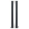 Flat Panel Radiator With Mirror 1800mm x 425mm & TRV Chrome Valves Designer Double Column Vertical Anthracite Grey Carbon Steel Wall Mounted Kitchen Living Room Cleaning Brush Fixing Kit & Brackets