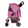 Pet Stroller Pushchair Pink Carrier Foldable Trolley Travel Cart 15kg Capacity 4 Wheels Brakes Cat Dog Safety Snap Hook Leash Cushion Canopy Mesh Windows Basket Cup Holders FREE Waterproof Rain Cover