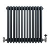 Traditional 4 Column Radiator & Valves - 600 x 605mm - Anthracite Grey