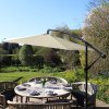 3m Cantilever Garden Parasol Banana Hanging Umbrella Winding Crank Shade Patio Outdoor Sun Shade Tilt UV Protection | Cream Fan Base