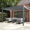 Metal Pergola With LED Lights 3m x 3m Adjustable Canopy Roof Powder Coated Aluminium Outdoor Garden Gazebo Sun Rain Shelter Patio Deck Drainage Weather Resistant Tools & Ground Bolts Grey, Rattan Corner Dining Set Outdoor Garden Furniture Black 9-Seater L