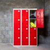 MonsterShop Metal Lockers 4 Door Storage Cupboard Red & Grey Assembled Metal Lockable Unit Filing Cabinet School Staff Gym Changing