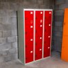 MonsterShop Metal Lockers 4 Door Storage Cupboard Red & Grey Assembled Metal Lockable Unit Filing Cabinet School Staff Gym Changing