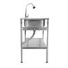 Folding Camping Sink Stainless Steel With Flexible Tap Portable Hand Wash Basin Single Bowl RH Drainer Drainage Pipe Height Adjustable Feet Outdoor FREE Carry Storage Bag Chopping Board & 5 x Hooks