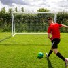 Football Goal Net 12 x 6ft All Weather PVC Goalpost 30ply Knotted Netting 24 Clips Portable Training Practice Indoor Outdoor Quick Slot & Click Assembly 5 Hole Target Sheet Bungee Straps & Carry Bag