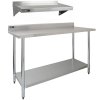 5ft Stainless Steel Catering Bench & 2 Wall Mounted Shelves Commercial Kitchen Work Prep Table Worktop Backsplash 2 Tier Adjustable Heavy Duty Corrosion Resistant FREE Microfibre Cloths & Fixing Kit