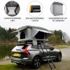 Car Roof Top Tent Grey Large Hard Shell Box Gas Assisted Pop Up Bunk 2-3 Person 3000mm Waterproof Camping Telescopic Ladder 5.5cm Mattress Boot Bags Anti Condensation FREE Storage Net & Solar Torch