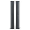 Flat Panel Radiator With Mirror 1800mm x 565mm & TRV Chrome Valves Designer Double Column Vertical Anthracite Grey Carbon Steel Wall Mounted Kitchen Living Room Cleaning Brush Fixing Kit & Brackets