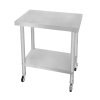 Catering Work Bench Table Stainless Steel Food Prep Kitchen Mobile 4 x Castor Wheels With 2 Brakes & 4 Adaptable Feet Adjustable Lower Shelf 3 Positions 160kg Load Capacity 76cm x 45cm x 86cm