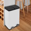 Recycling Pedal Bin Double Compartments Large 60L Rubbish Capacity Heavy-duty Metal Dustbin In White Kitchen Waste Garbage Dual Trash Can Eco