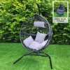 Swing Hanging Egg Chair Rattan Bench Garden Patio Outdoor Indoor Furniture Hammock Basket Seat Black | with Cushions, Waterproof Cover and Stand
