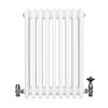 Traditional 4 Column Radiator & Valves - 600 x 425mm - White