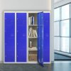 MonsterShop Metal Lockers 4 Door Storage, Flatpack Blue & Grey Metal Lockable Unit, School Staff Gym Changing