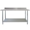 5ft Stainless Steel Catering Bench & 2 Wall Mounted Shelves Commercial Kitchen Work Prep Table Worktop Backsplash 2 Tier Adjustable Heavy Duty Corrosion Resistant FREE Microfibre Cloths & Fixing Kit