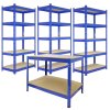3 x Blue Racking Bay Unit 5 Tier & workbench Heavy Duty Steel Metal 200kg capacity Per Shelf Garage Shelves Storage Warehouse Shed Workshop Greenhouse Boltless Shelving 90 x 50 x 180cm