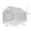 Greenhouse 6 x 10ft Aluminium Polycarbonate Steel Silver Weather Resistant Frame Support Bars Interchangeable Sliding Door 2 Roof Window Vents Walk In Gutter FREE W Clips
