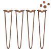 4Pcs Hairpin Table Legs Industrial Style DIY Furniture Heavy-duty Sturdy Welded Metal Steel Desk With FREE Screw Pack And Protector Feet Antique Copper 2 Prong Rods 28 Inch Height 10mm Thickness