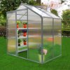 Greenhouse Polycarbonate, Clear, Aluminium Frame, Silver, Growhouse with Window & Sliding Door 6ft x 4ft