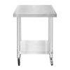 Catering Work Bench Table Stainless Steel Food Prep Kitchen Mobile 4 x Castor Wheels With 2 Brakes & 4 Adaptable Feet Adjustable Lower Shelf 3 Positions 160kg Load Capacity 60cm x 45cm x 86cm