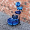 Water Feature Garden Fountain Solar Powered Outdoor Garden Cascade Ornament D̩cor Patio Resin Blue Freestanding Cascading 4 Tier Spilling Bowls