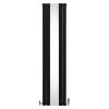 Flat Panel Radiator With Mirror 1800mm x 425mm & TRV Chrome Valves Designer Double Column Vertical Black Carbon Steel Wall Mounted Kitchen Living Room Cleaning Brush Fixing Kit & Brackets