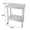 Catering Work Bench Table Stainless Steel Food Prep Kitchen Mobile 4 x Castor Wheels With 2 Brakes & 4 Adaptable Feet Adjustable Lower Shelf 3 Positions 160kg Load Capacity 76cm x 45cm x 86cm