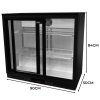 Back Bar Fridge Cooler 208L Capacity Commercial Sliding Double Door Under Counter Black Chiller Self Closing 112 x 500ml Bottles Beer Wine 4 Adjustable Shelves Colour Changing LED Light 7 Colours