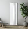 Flat Panel Radiator With Mirror 1800mm x 565mm & TRV Chrome Valves Designer Double Column Vertical White Carbon Steel Wall Mounted Kitchen Living Room Cleaning Brush Fixing Kit & Brackets