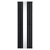 Flat Panel Radiator With Mirror 1800mm x 565mm Modern Designer Double Column Vertical Heater Matt Black Carbon Steel Wall Mounted Kitchen Living Room Cleaning Brush Fixing Kit & Brackets