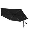 Grey LED Cantilever Parasol 3m Banana Hanging Umbrella Garden Sun Shade Canopy Patio Outdoor 360 Rotation Tilt UV Protection Winding Crank 24 Solar Powered Cool White LED Lights Waterproof Rain Cover