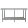 7FT Kitchen Work Bench Catering Table Commercial Stainless Steel Food Prep Surface Restaurant Storage Shelf 250kg Weight Capacity Adjustable Height 10cm Backsplash Upstand 2 x FREE Microfibre Cloths
