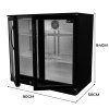 Back Bar Fridge Cooler 208L Capacity Commercial Hinged Double Door Under Counter Black Chiller Self Closing 112 x 500ml Bottles Beer Wine 4 Adjustable Shelves Colour Changing LED Light 7 Colours