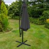 Grey LED Cantilever Parasol 3m Banana Hanging Umbrella Garden Sun Shade Canopy Patio Outdoor 360 Rotation Tilt UV Protection Winding Crank 24 Solar Powered Cool White LED Lights Waterproof Rain Cover
