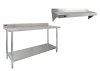 6ft Stainless Steel Catering Bench & 2 Wall Mounted Shelves Commercial Kitchen Work Prep Table Worktop Backsplash 2 Tier Adjustable Heavy Duty Corrosion Resistant FREE Microfibre Cloths & Fixing Kit