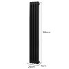 Traditional 2 Column Radiator 1500mm x 202mm Modern Central Heating Heater Matt Black Carbon Steel Vertical Wall Mounted Kitchen Living Room Bathroom Cleaning Brush Fixing Kit & Brackets