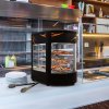 Food Warmer Cabinet Countertop Heated Glass Display Commercial Hot Food Pizza Pie Showcase Unit Black Steel Electric 30 - 85C Temperature Control Switch Internal Light 3 Tier Wire Shelving FREE Tongs