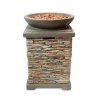 Gas Fire Pit Stone Home Outdoor Garden Patio Heater Burner Adjustable Flame Magnesium Oxide Furniture Smokeless Square Bowl Integrated Ignition Propane Lava Rocks Gas Regulator Hose Waterproof Cover