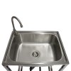 Camping Sink with Tap and Drainage Pipe Outdoor Stainless Steel Metal  Wash Basin Free Standing Portable