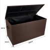 Rattan Garden Storage Brown Box & Waterproof Carry Bag Large Cushion Blanket Tools Toys Furniture Chest 582L Outdoor Patio Deck Steel Frame UV & Weather Resistant Gas Assisted Lift Lid Portable Wheels