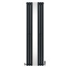 Oval Panel Radiator With Mirror 1800mm x 500mm & TRV Chrome Valves Designer Double Column Vertical Anthracite Grey Carbon Steel Wall Mounted Kitchen Living Room Cleaning Brush Fixing Kit & Brackets